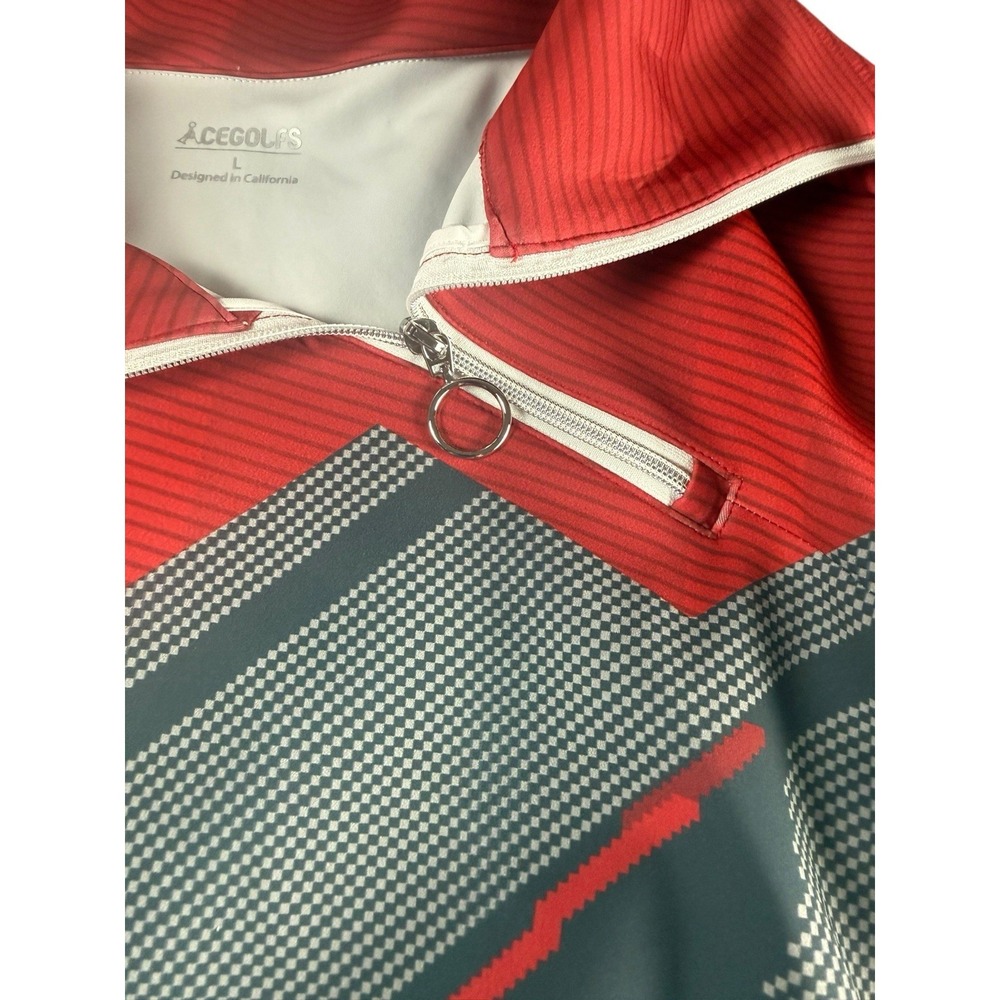 ACEGOLFS Womens Large Golf Pullover 1/4 Zip Stretch Athletic Red Gray - Picture 13 of 14